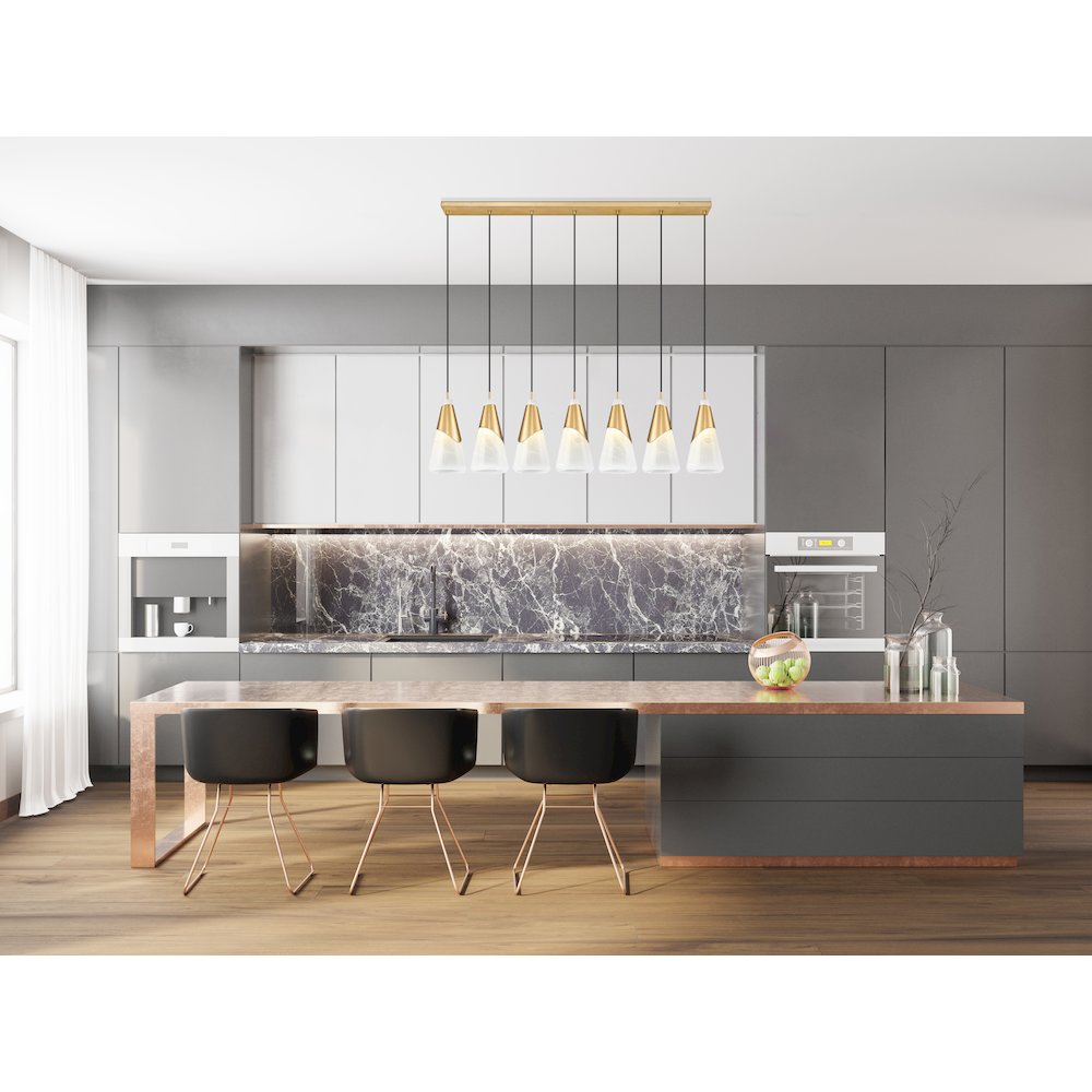 Z-Lite Aimie 7 Light Linear Chandelier, Modern Gold
