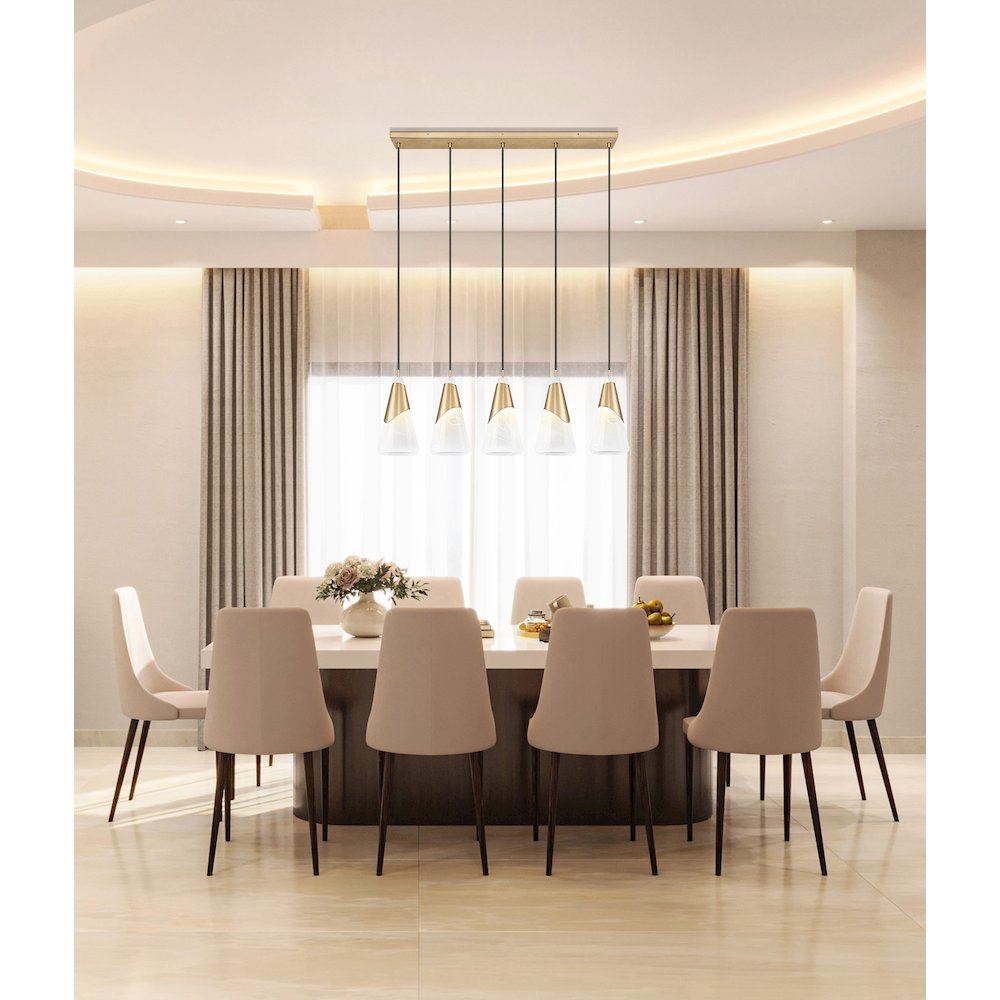 Z-Lite Aimie 5 Light Linear Chandelier, Modern Gold