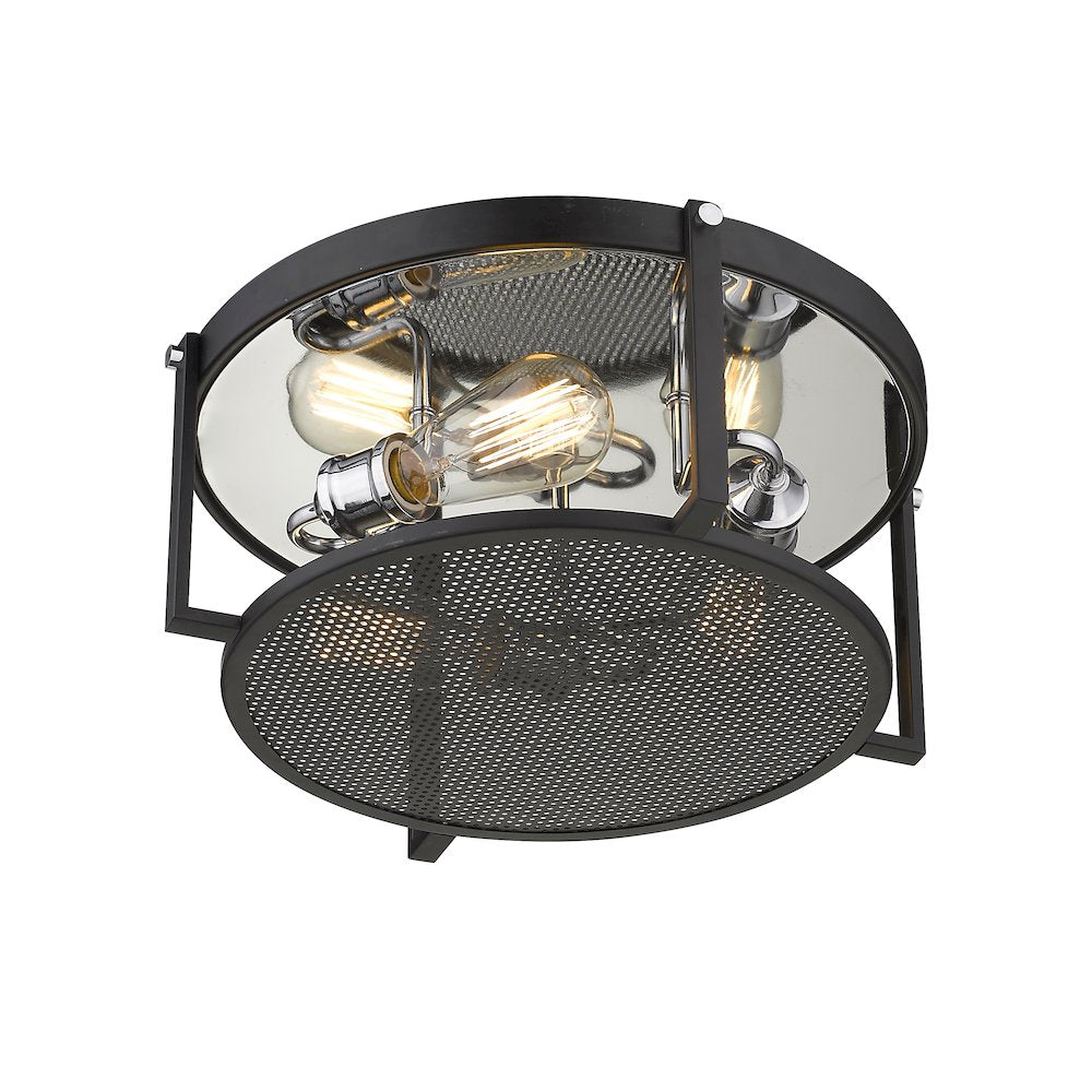 Z-Lite 3 Light Flush Mount, Matte Black + Chrome Frame Finish