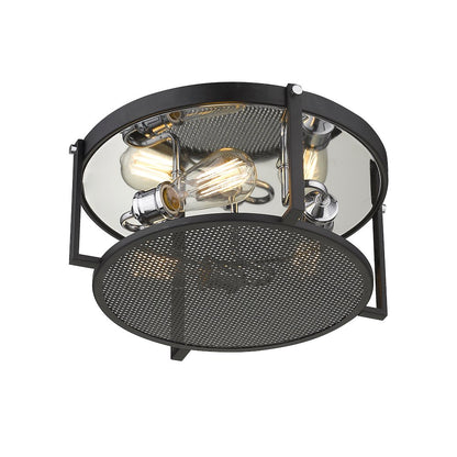 Z-Lite 3 Light Flush Mount, Matte Black + Chrome Frame Finish