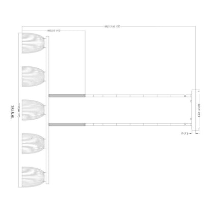 Z-Lite Naya 5 Light Linear Chandelier in Matte Black color, Steel frame