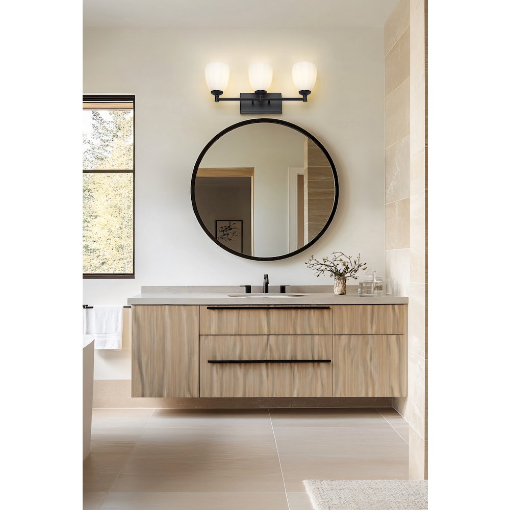Z-Lite Oren 3 Light Vanity in Matte Black color, Steel frame