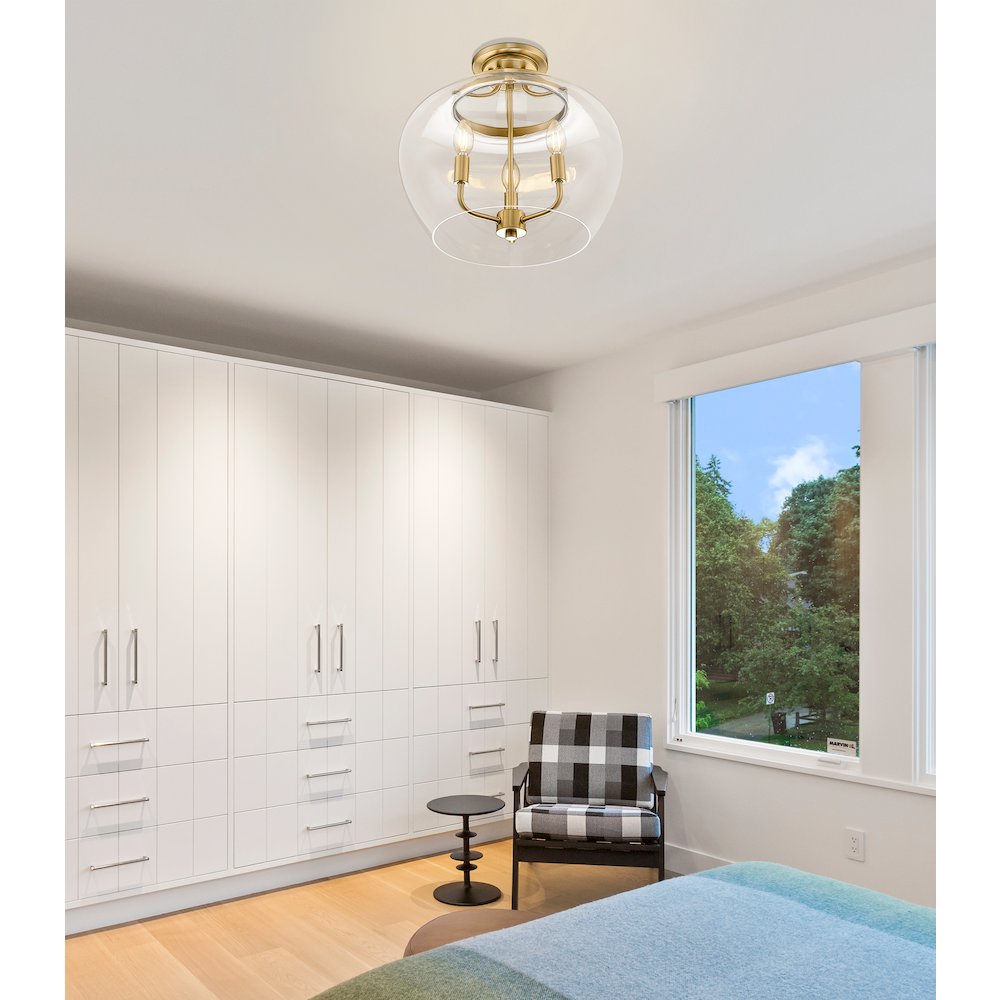 Z-Lite 3 Light Semi Flush Mount, Burnished Brass
