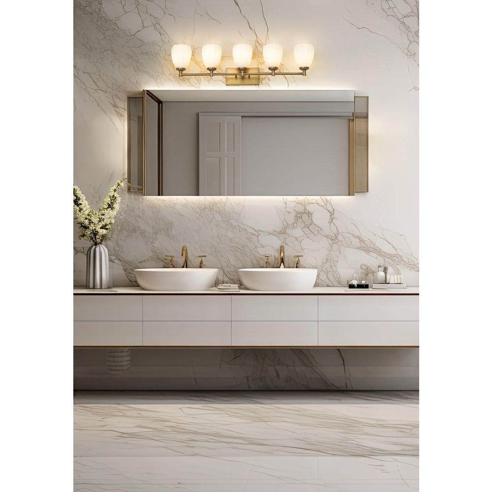 Z-Lite Oren 5 Light Vanity in Modern Gold color, Steel frame