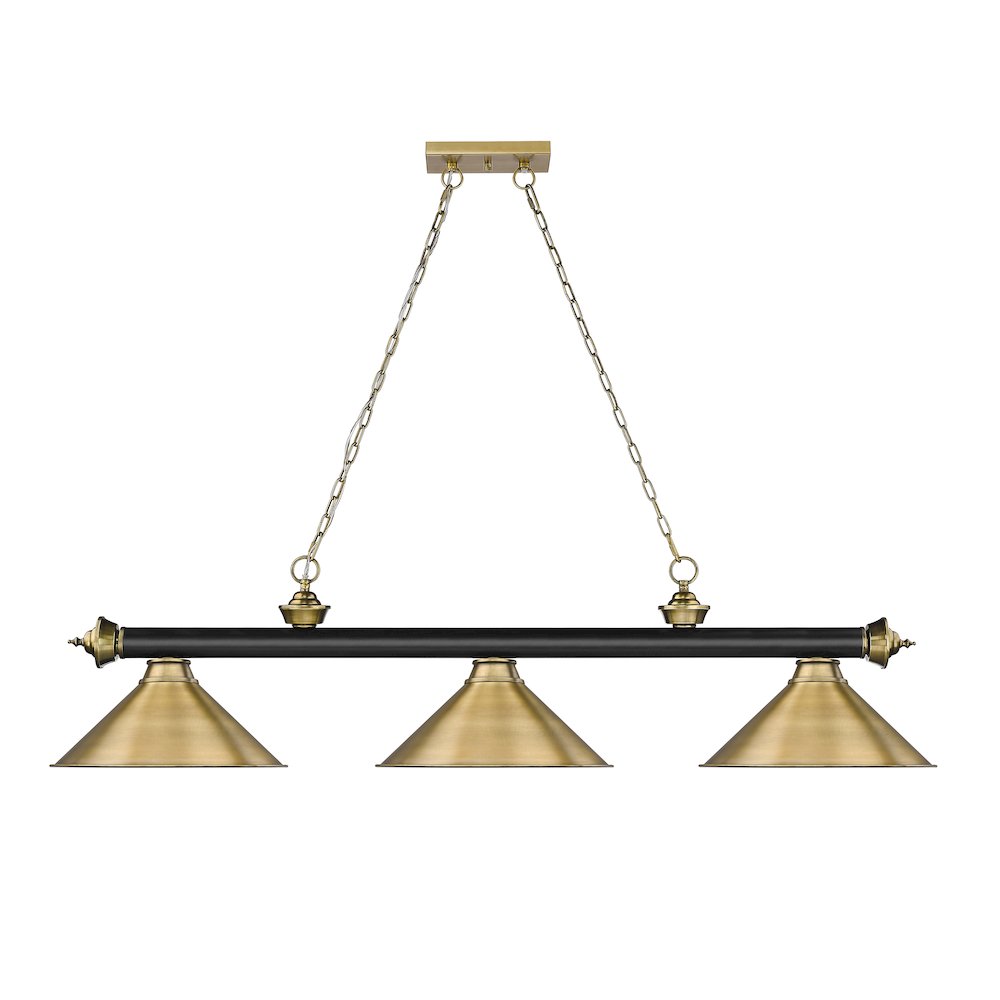 Z-Lite Cordon 3 Light Billiard, Steel Frame, Rubbed Brass Shade Color