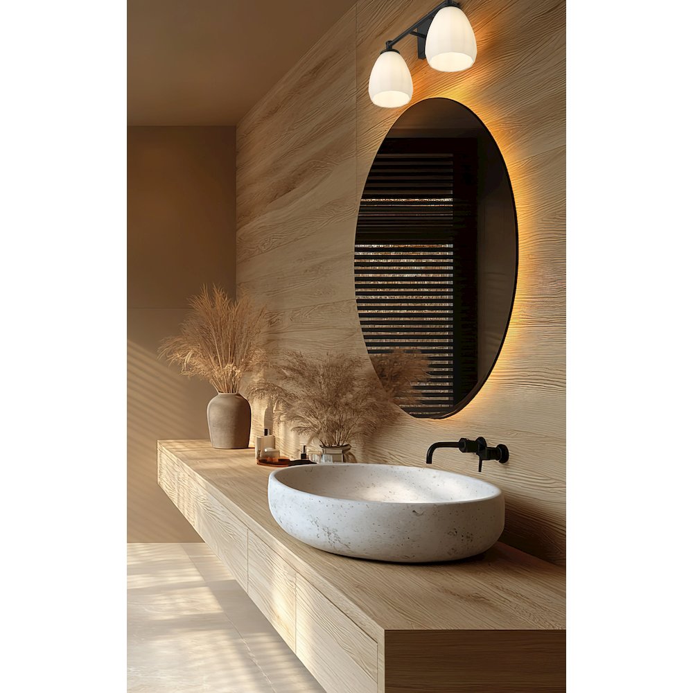 Z-Lite Oren 2 Light Vanity in Matte Black color, Steel frame
