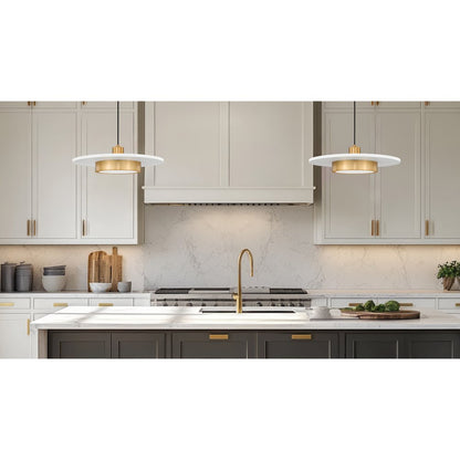 Z-Lite 1 Light Pendant, Matte White + Modern Gold