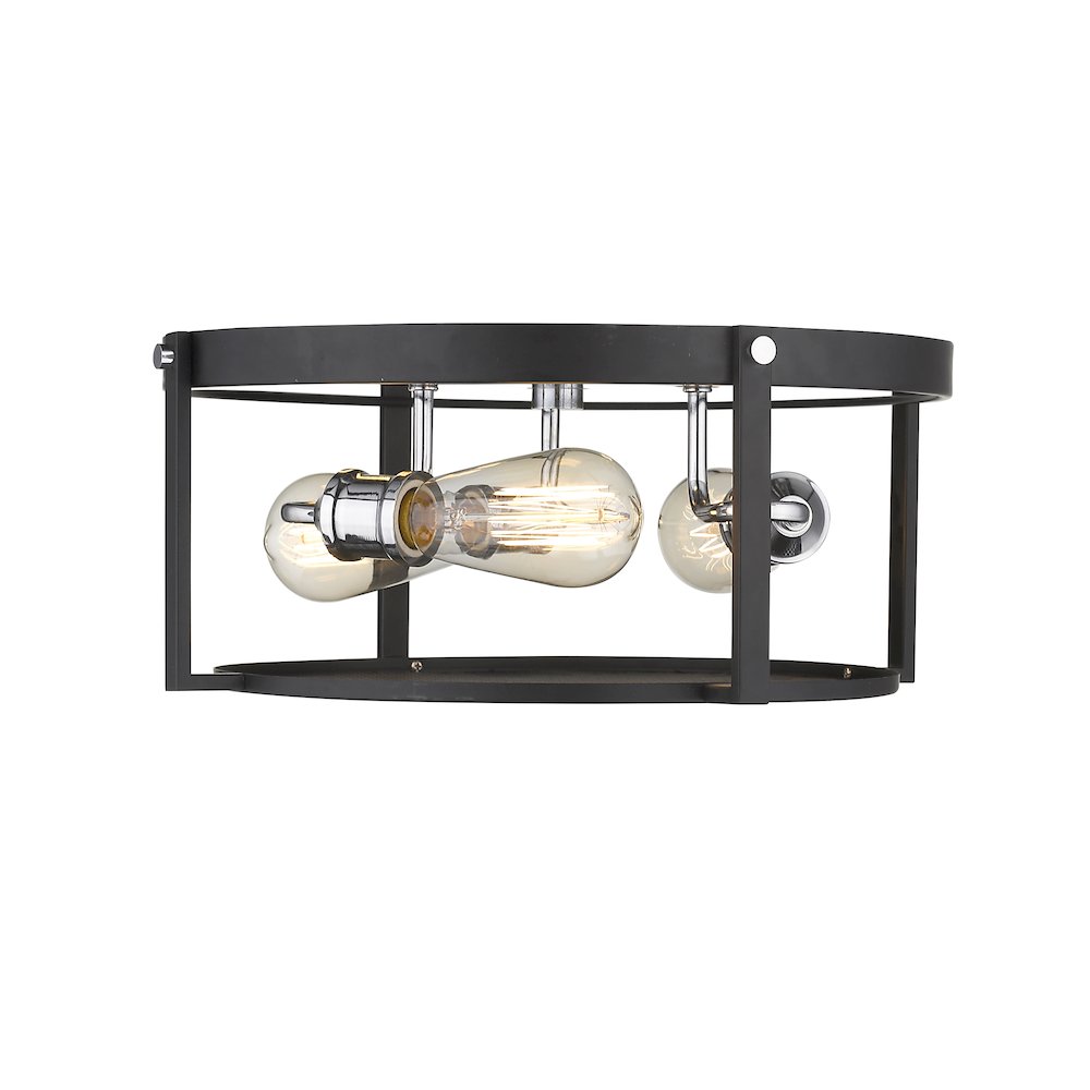 Z-Lite 3 Light Flush Mount, Matte Black + Chrome Frame Finish