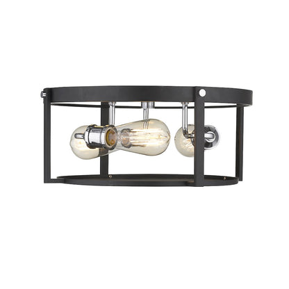 Z-Lite 3 Light Flush Mount, Matte Black + Chrome Frame Finish