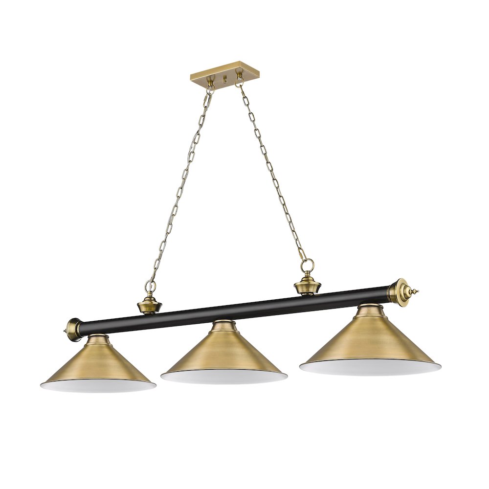 Z-Lite Cordon 3 Light Billiard, Steel Frame, Rubbed Brass Shade Color
