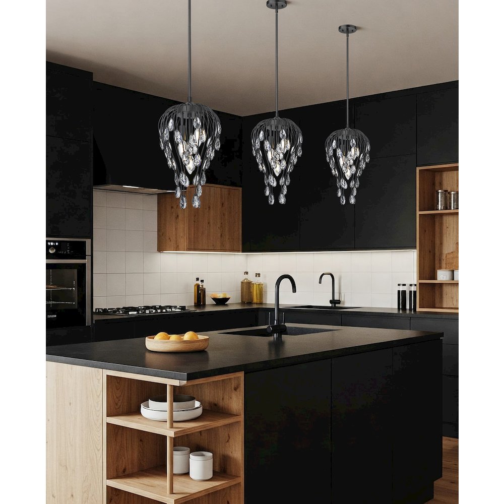 Z-Lite 3 Light Pendant, Matte Black