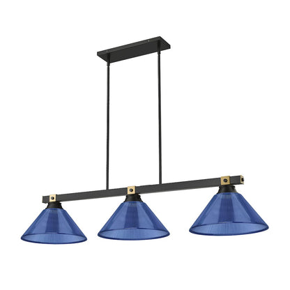 Z-Lite Bronte 3 Light Billiard, Steel Frame, Dark Blue Shade Color
