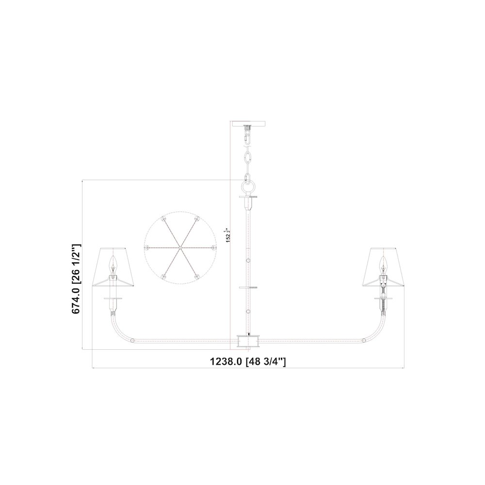 Tova 6 Light Rubbed Brass Chandelier