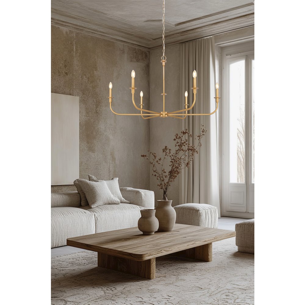 Tova 6 Light Rubbed Brass Chandelier