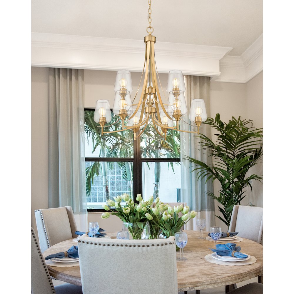 Z-Lite 9 Light Chandelier, Burnished Brass