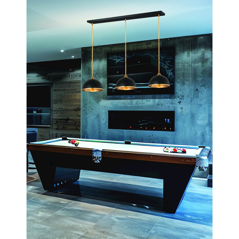 Z-Lite 3 Light Pendant, Matte Black + Rubbed Brass Frame Finish