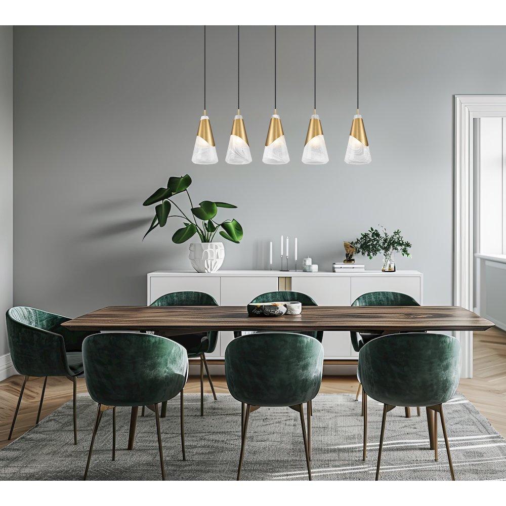 Z-Lite Aimie 5 Light Linear Chandelier, Modern Gold
