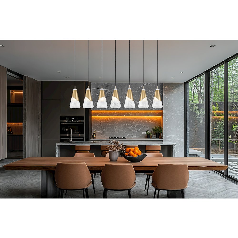 Z-Lite Aimie 7 Light Linear Chandelier, Modern Gold