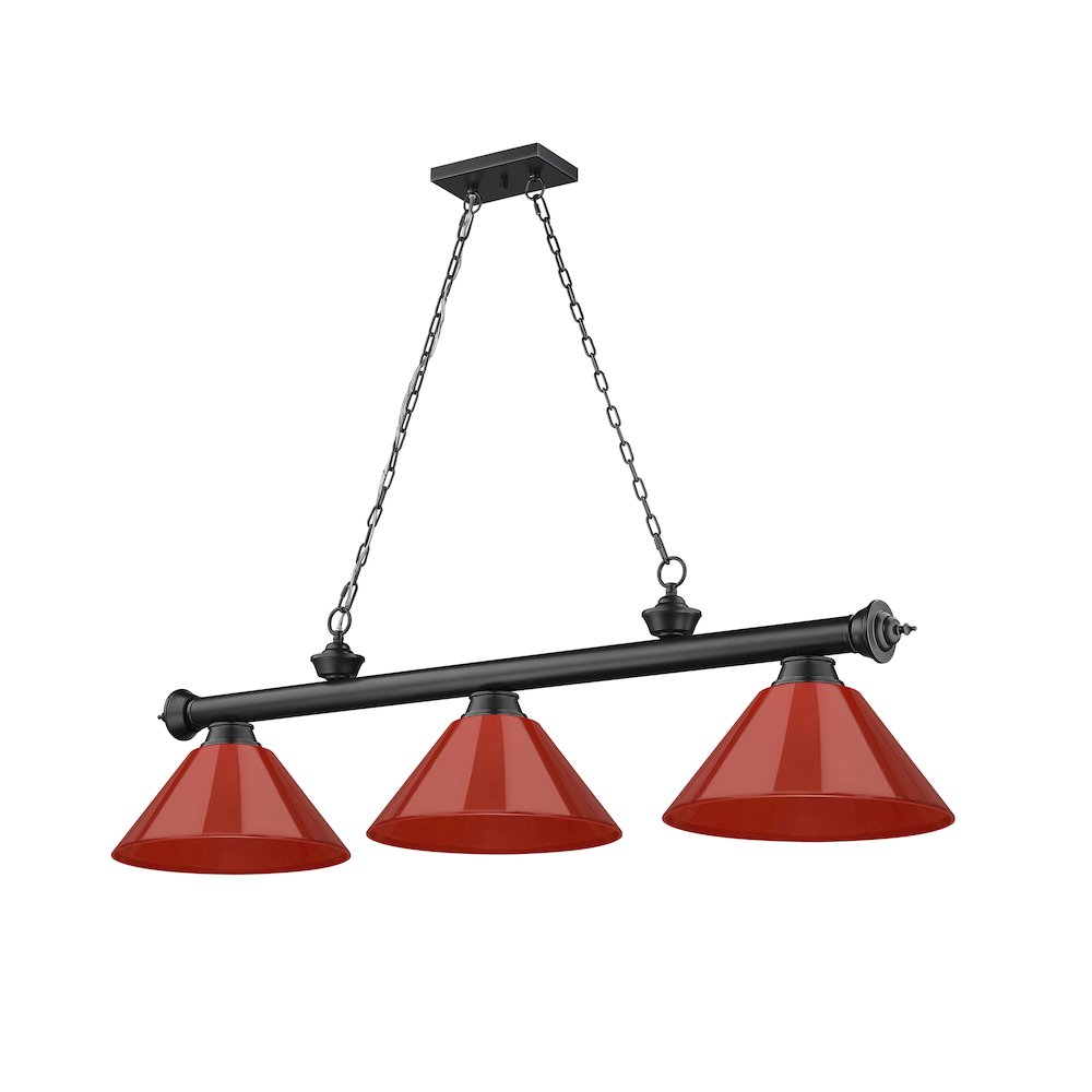 Z-Lite Cordon 3 Light Billiard, Steel Frame, Red Shade Color