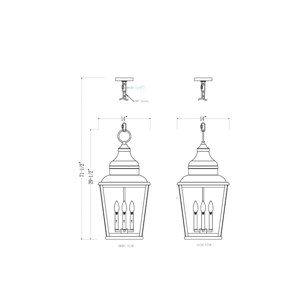 Z-Lite 4 Light Outdoor Chain Mount Ceiling Fixture, Sand Black