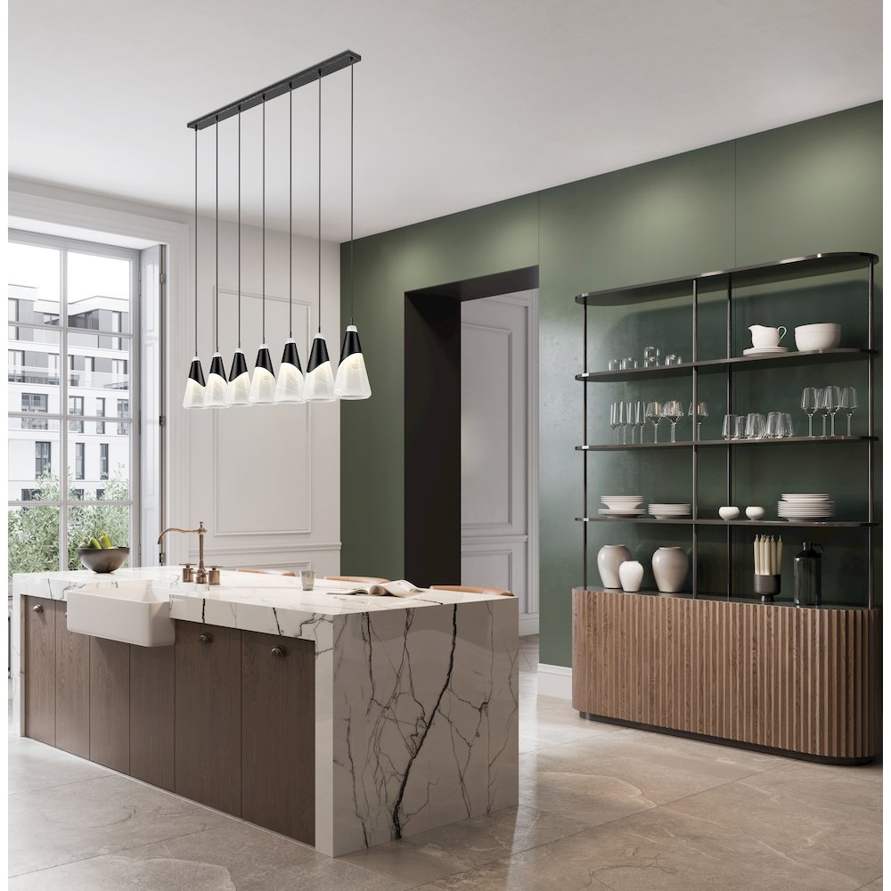 Z-Lite Aimie 7 Light Linear Chandelier, Matte Black