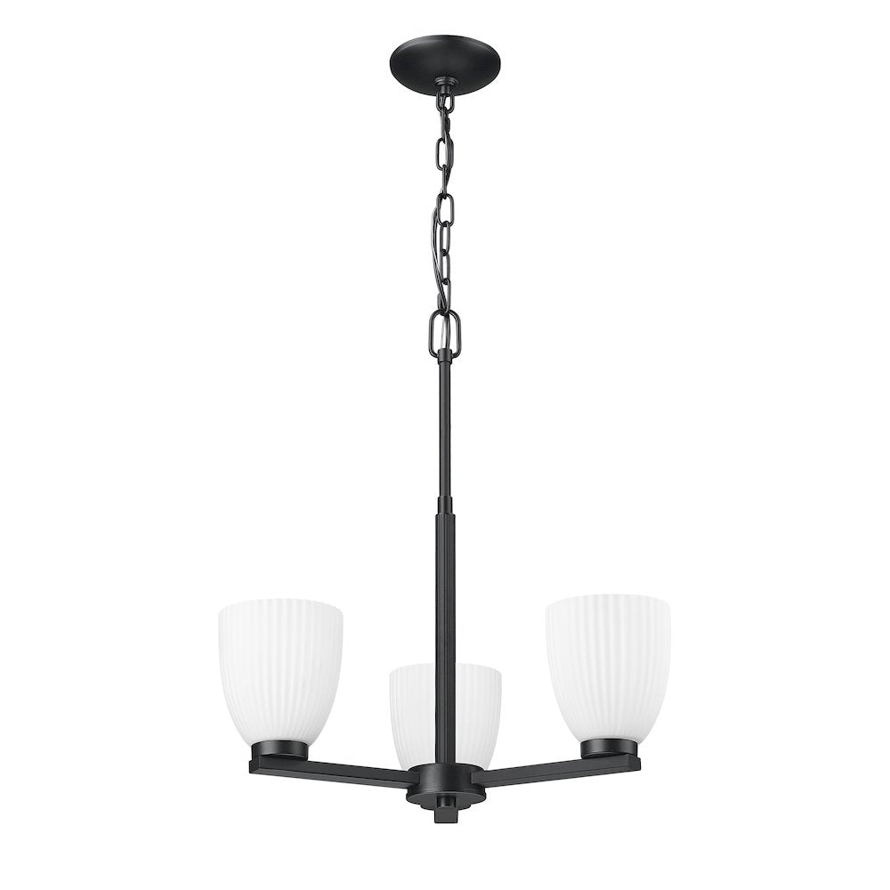 Z-Lite Naya 3 Light Chandelier in Matte Black color, Steel frame
