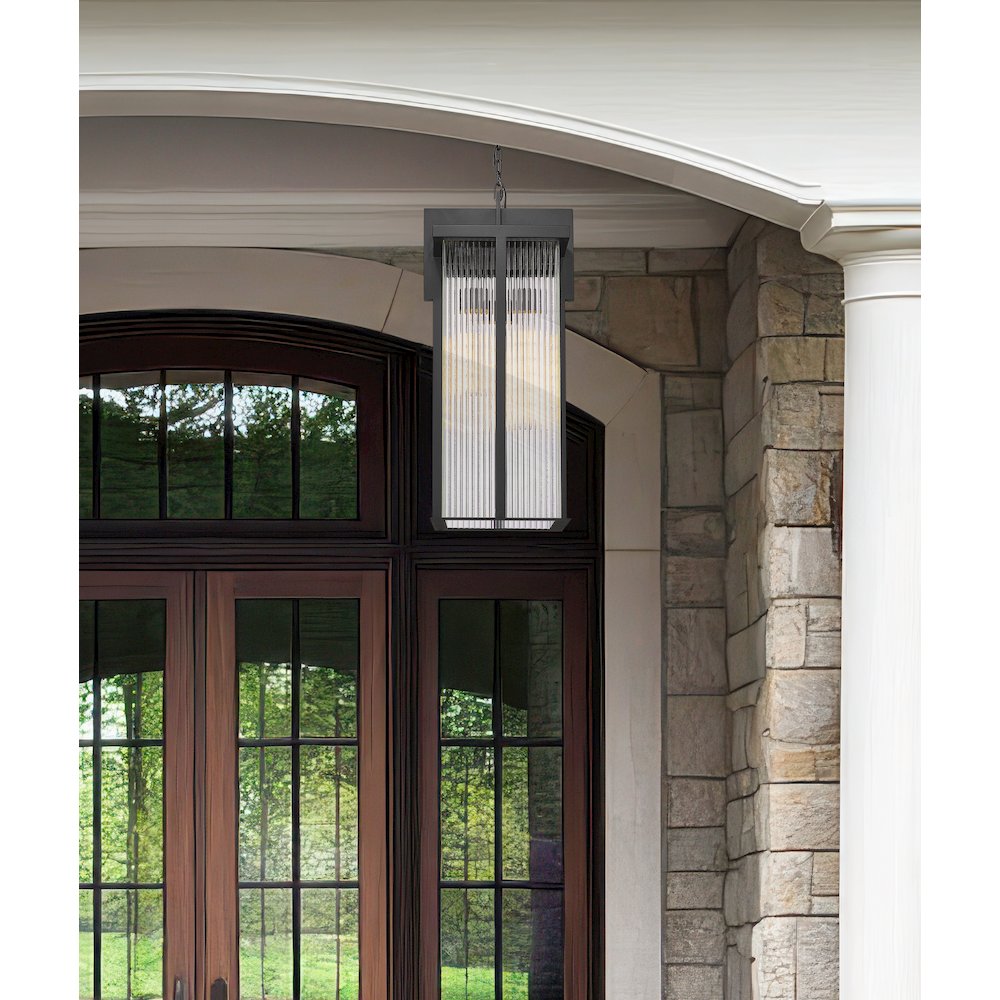 Fortis 3 Light Sand Black Outdoor Chain Mount Ceiling Fixture