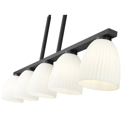 Z-Lite Naya 5 Light Linear Chandelier in Matte Black color, Steel frame
