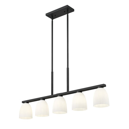 Z-Lite Naya 5 Light Linear Chandelier in Matte Black color, Steel frame