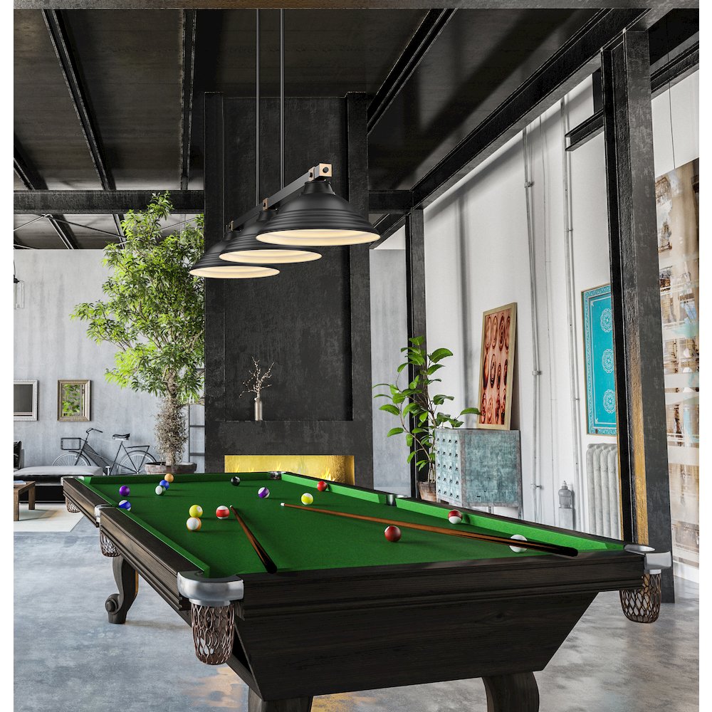 Z-Lite Bronte 3 Light Billiard, Steel Frame, Matte Black Shade Color
