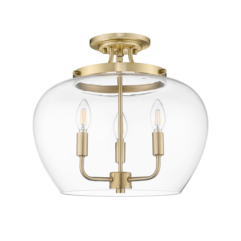 Z-Lite 3 Light Semi Flush Mount, Burnished Brass