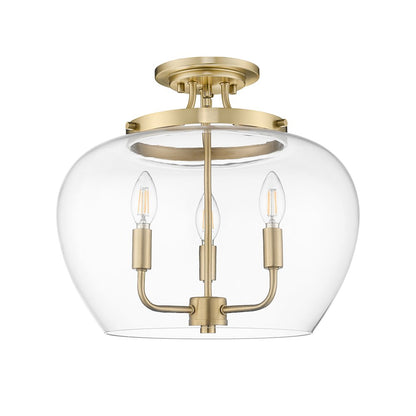 Z-Lite 3 Light Semi Flush Mount, Burnished Brass