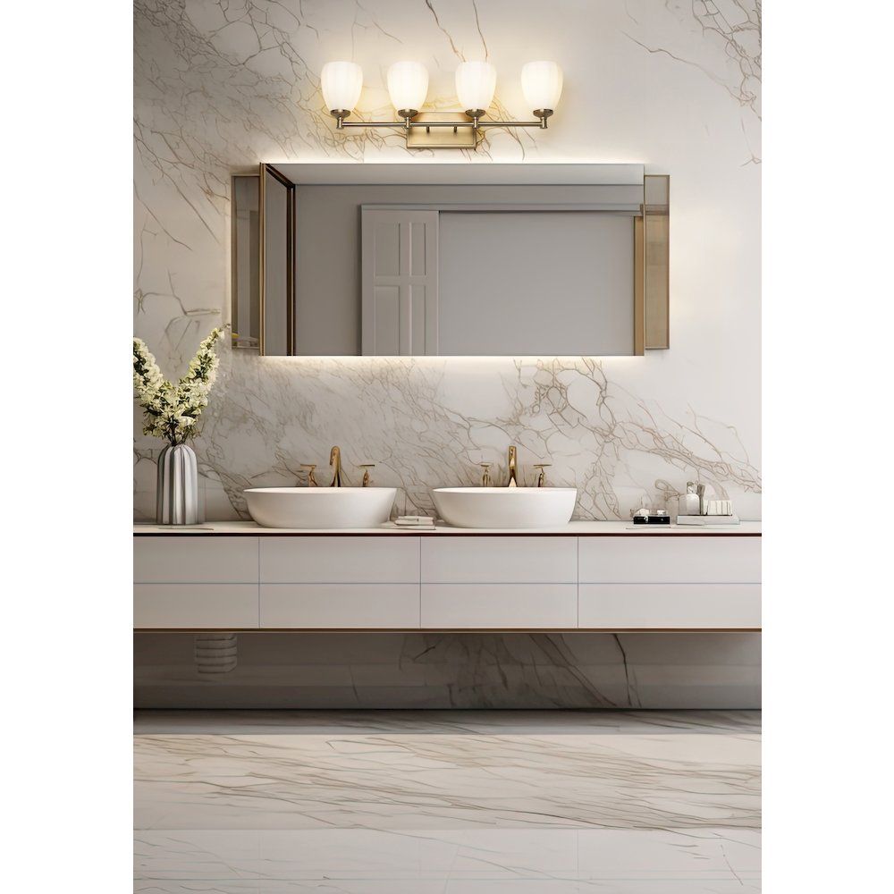 Z-Lite Oren 4 Light Vanity in Modern Gold color, Steel frame