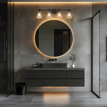 Z-Lite Belle 4 Light Vanity in Matte Black color, Steel frame
