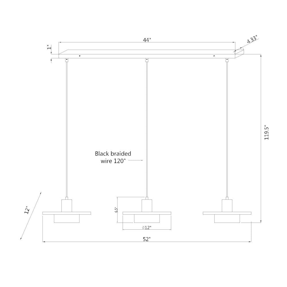 Z-Lite 3 Light Linear Chandelier, Matte Black + Modern Gold