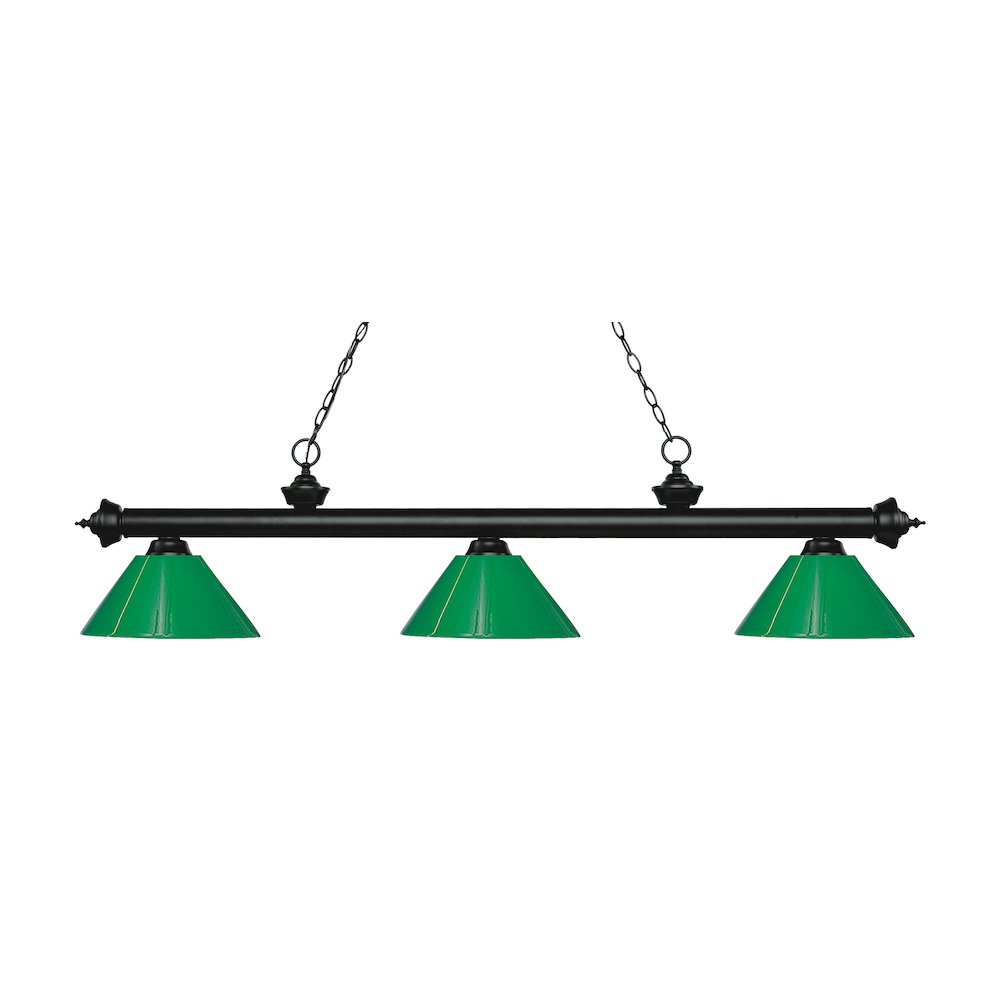 Z-Lite Riviera 3 Light Billiard, Steel Frame, Green Shade Color