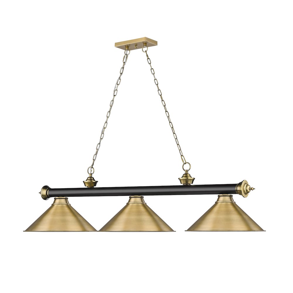 Z-Lite Cordon 3 Light Billiard, Steel Frame, Rubbed Brass Shade Color