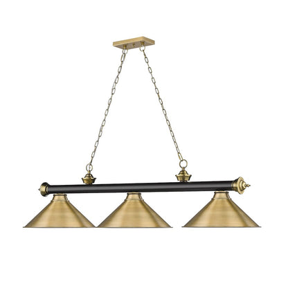 Z-Lite Cordon 3 Light Billiard, Steel Frame, Rubbed Brass Shade Color