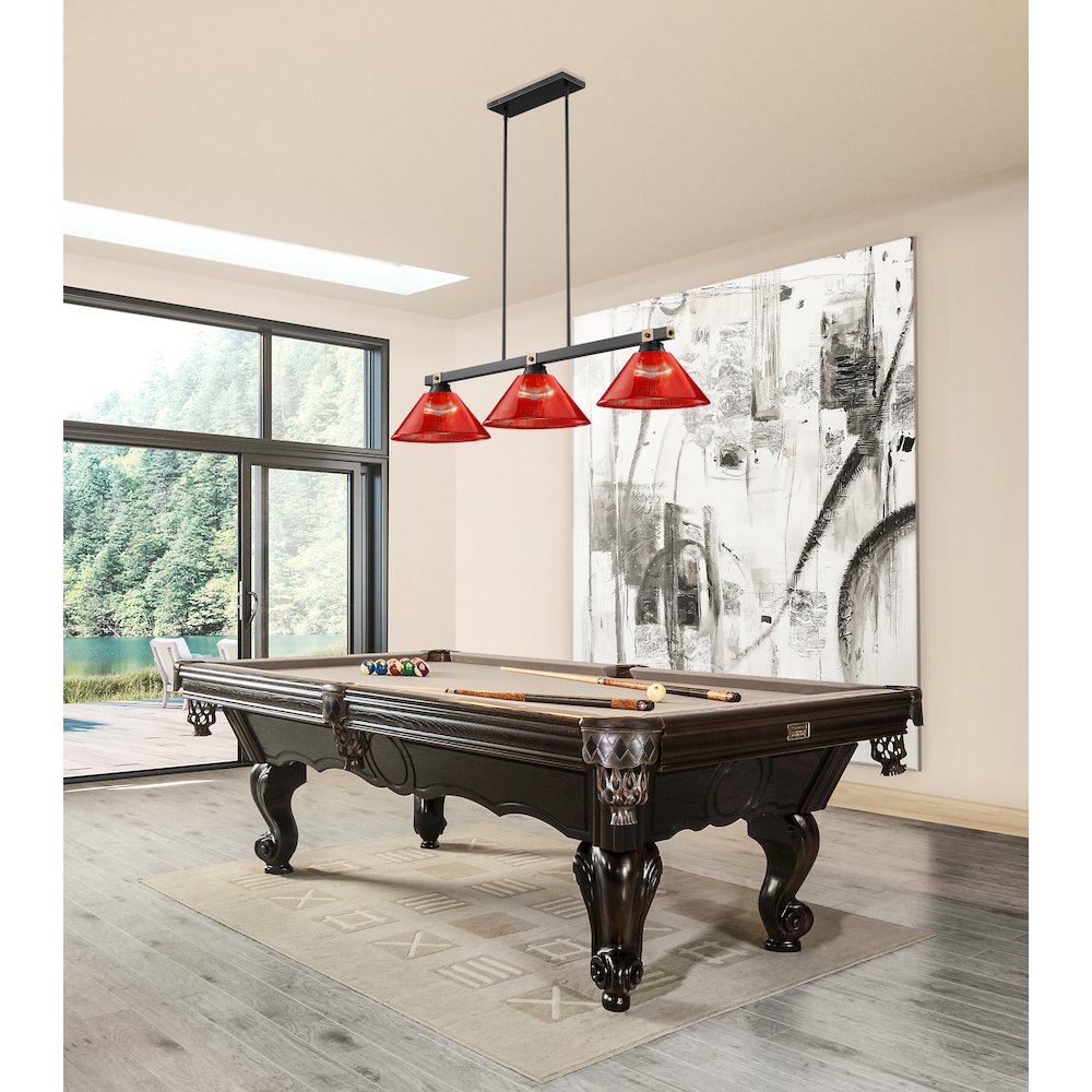 Z-Lite Bronte 3 Light Billiard, Steel Frame, Red Shade Color