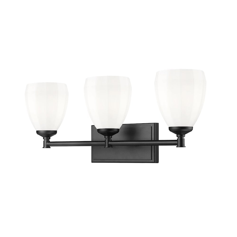 Z-Lite Oren 3 Light Vanity in Matte Black color, Steel frame