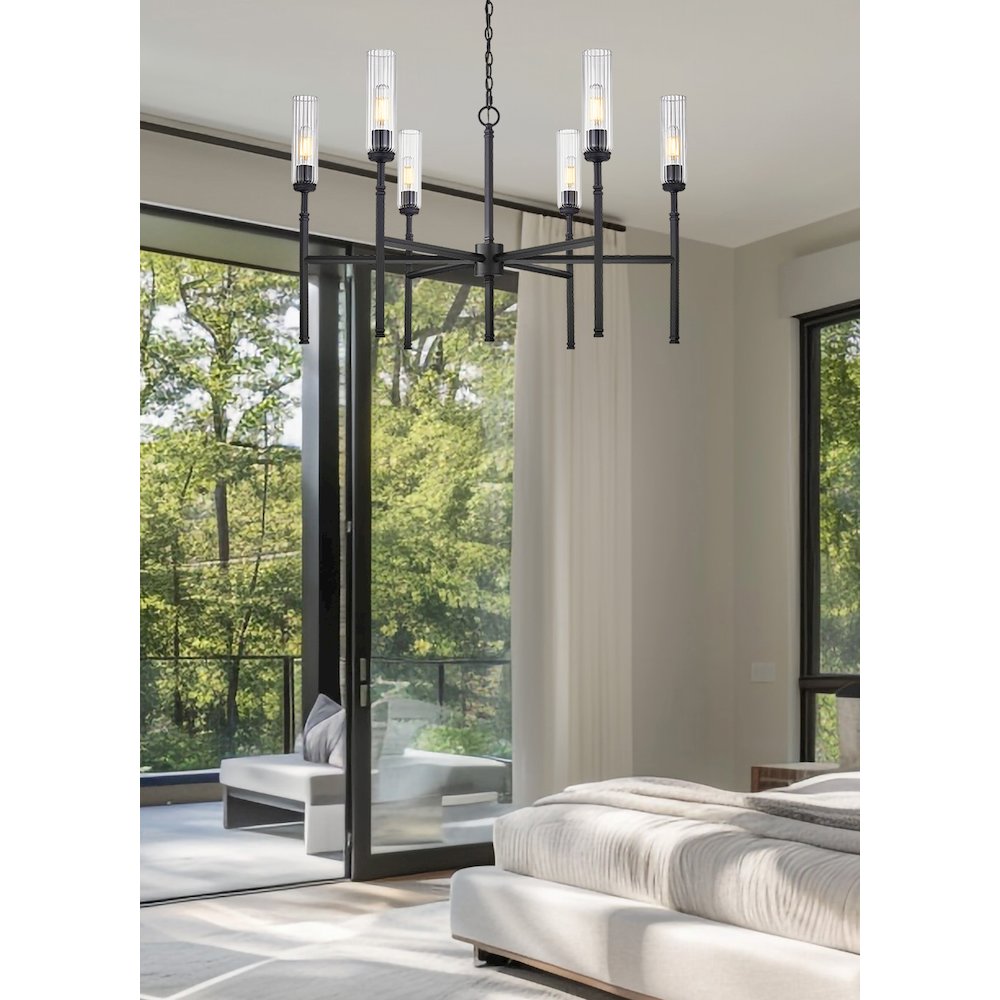 Z-Lite 6 Light Chandelier, Matte Black