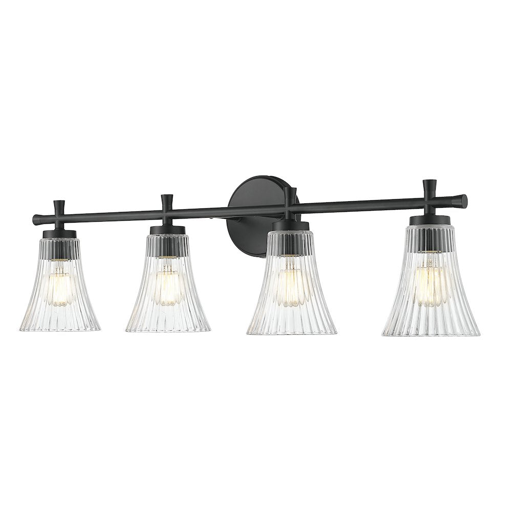 Z-Lite Belle 4 Light Vanity in Matte Black color, Steel frame