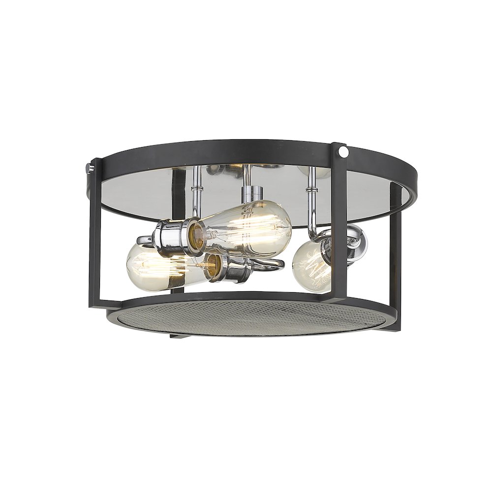 Z-Lite 3 Light Flush Mount, Matte Black + Chrome Frame Finish