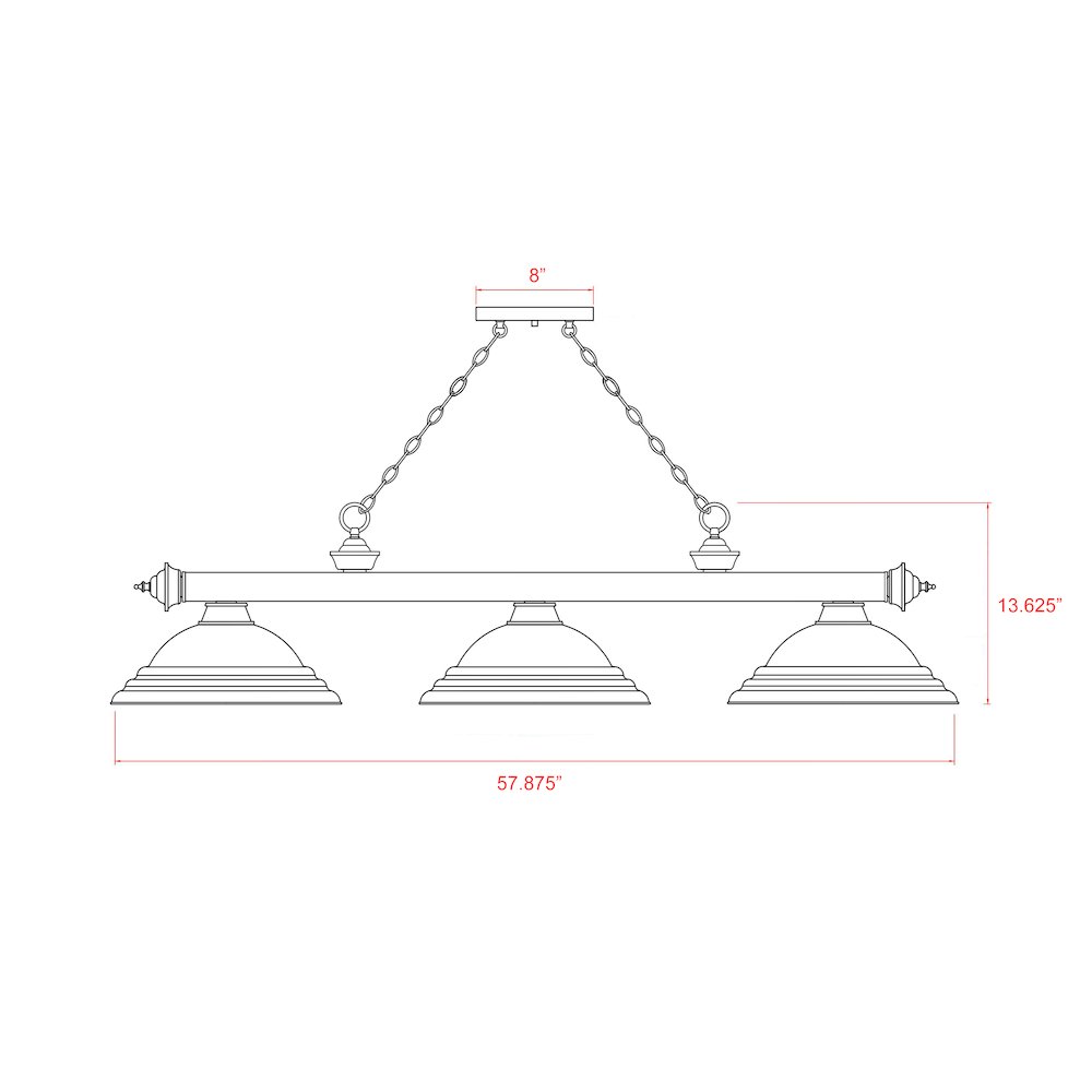 Z-Lite Cordon 3 Light Billiard, Steel Frame, Rubbed Brass Shade Color