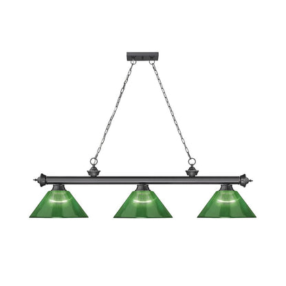 Z-Lite Cordon 3 Light Billiard, Steel Frame, Green Shade Color