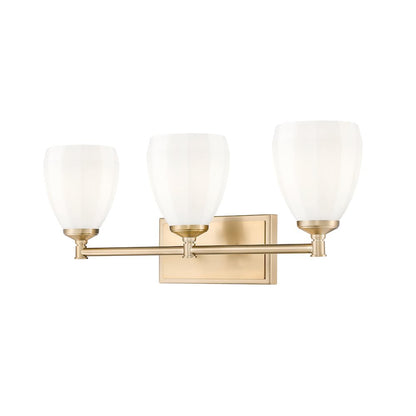 Z-Lite Oren 3 Light Vanity in Modern Gold color, Steel frame