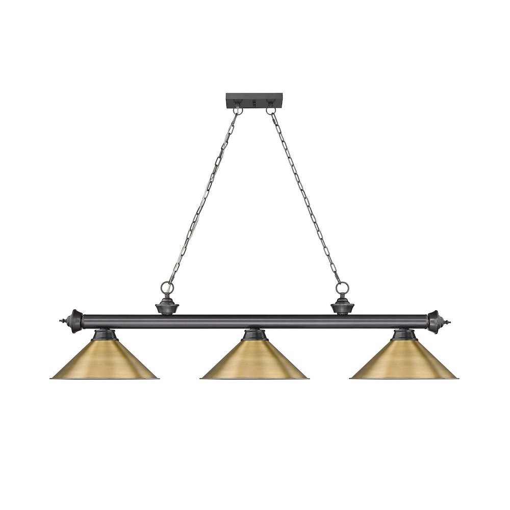 Z-Lite Cordon 3 Light Billiard, Steel Frame, Rubbed Brass Shade Color