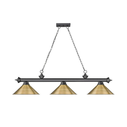 Z-Lite Cordon 3 Light Billiard, Steel Frame, Rubbed Brass Shade Color