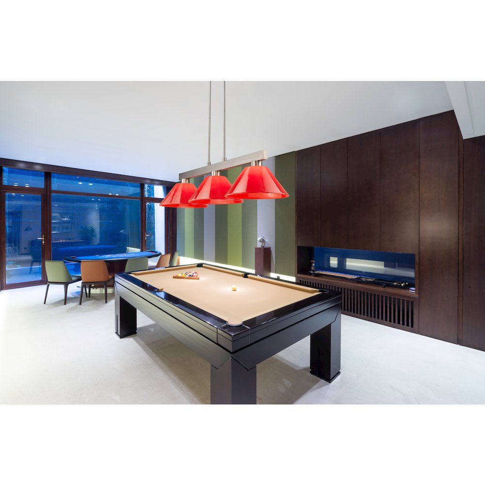 Z-Lite Cobalt 3 Light Billiard, Steel Frame, Red Shade Color