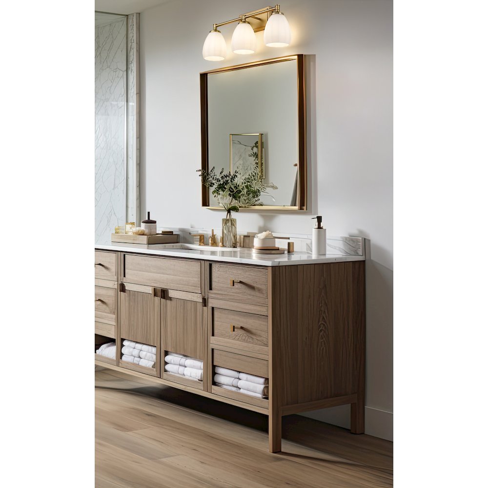 Z-Lite Oren 3 Light Vanity in Modern Gold color, Steel frame